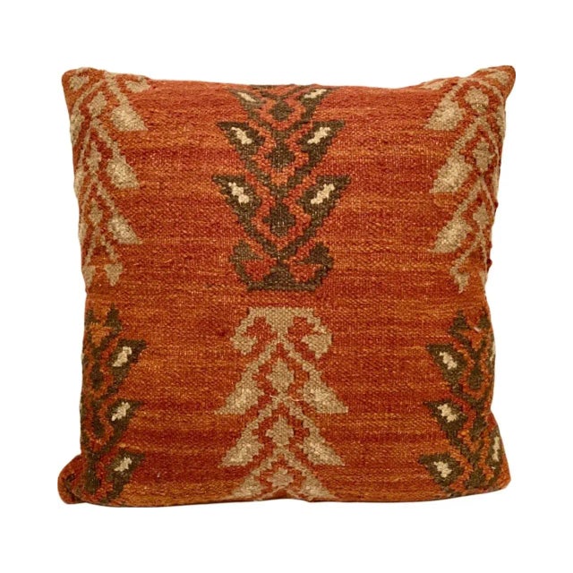Vintage Red Carpet Handwoven Decorative Geometric Throw Pillow For Sale - Image 10 of 12