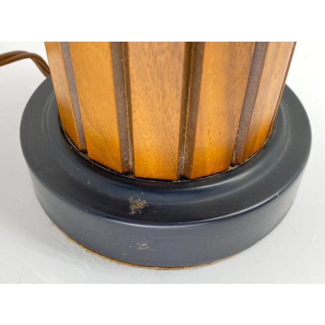 Wood Vintage MCM Gruvwood Eames Era Woven Fiberglass Double Shade Table Lamp For Sale - Image 7 of 11