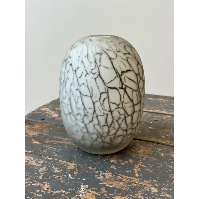 Postmodern Vintage White + Black Frosted Swirl Blown Glass Vessel, Circa 1980s For Sale - Image 3 of 7