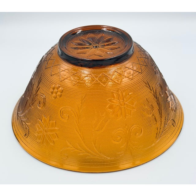 Indiana Glass Company 1960s Indiana Sandwich Glass Tiara Amber Round Serving Bowl 10" For Sale - Image 4 of 5