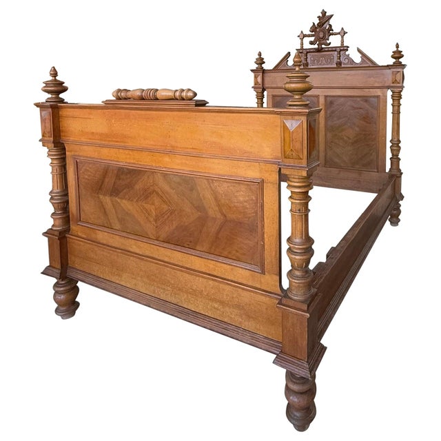 Brown Antique French Louis XVI Style Full Size Rosewood Carved Bed Frame Baroque For Sale - Image 8 of 18