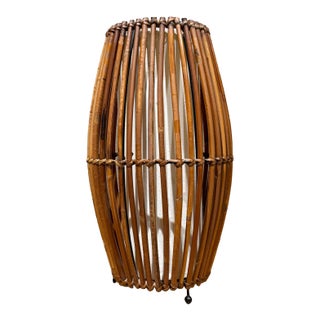 1960s Italian Mid-Century Modern Bamboo & Rattan Table Lamp Franco Albini Attr For Sale