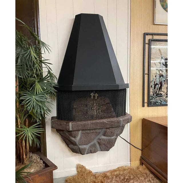 Mid-Century Modern Vintage Wall Mounted Faux Stone Electric Fireplace With Space Heater For Sale - Image 3 of 16