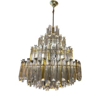 Crystal Chandelier with Gold Accents by Paolo Venini, 1960s For Sale
