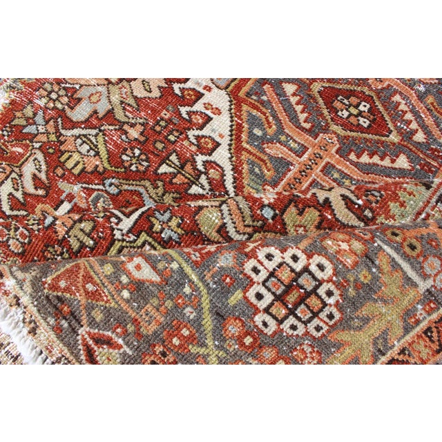 1920s Antique Persian Heriz Rug Featuring Geometric Medallion Design in Rust and Ivory 4'8 X 6'2 For Sale - Image 5 of 13