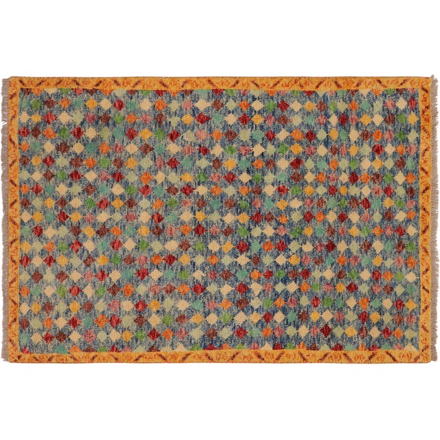 Modern Balochi Blue/Gold Wool Rug - 3'6''x4'10'' For Sale - Image 10 of 11