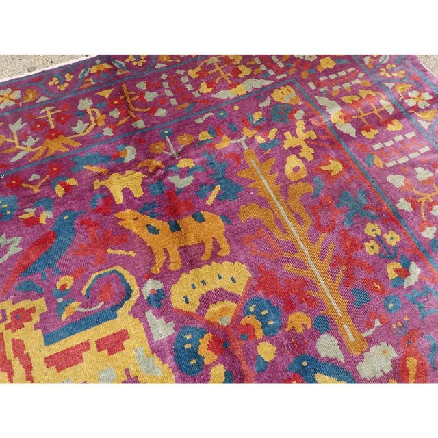 Textile Galerie Shabab Collection Midcentury Handmade Indian Whimsical Pictorial Large Room Size Rug For Sale - Image 7 of 10