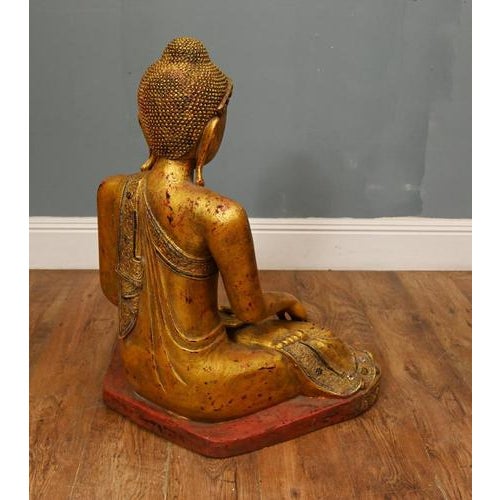 Thai Carved Gilt Wood Buddha Figure with Lotus Pose For Sale - Image 6 of 13