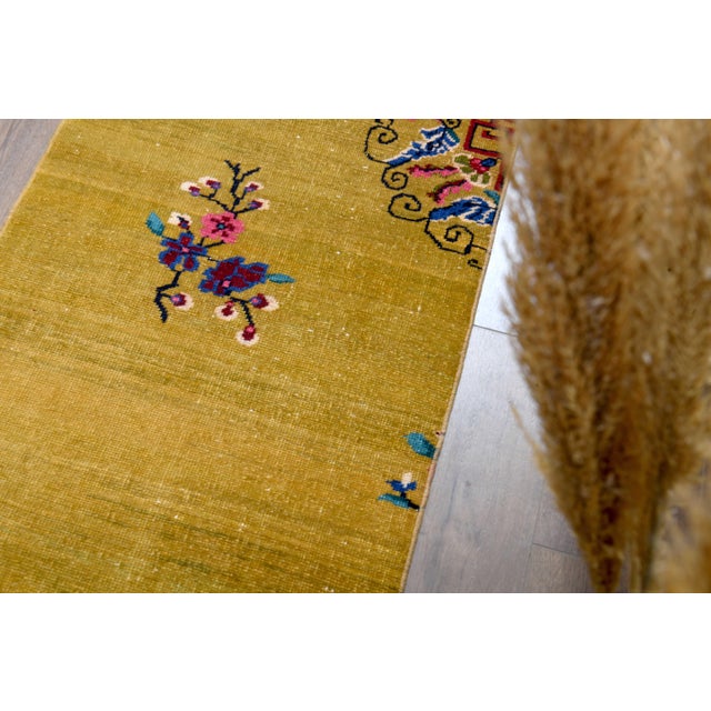 Turkish 1970s Vintage Turkish Handmade Wool Cotton Yellow Runner Rug For Sale - Image 3 of 11