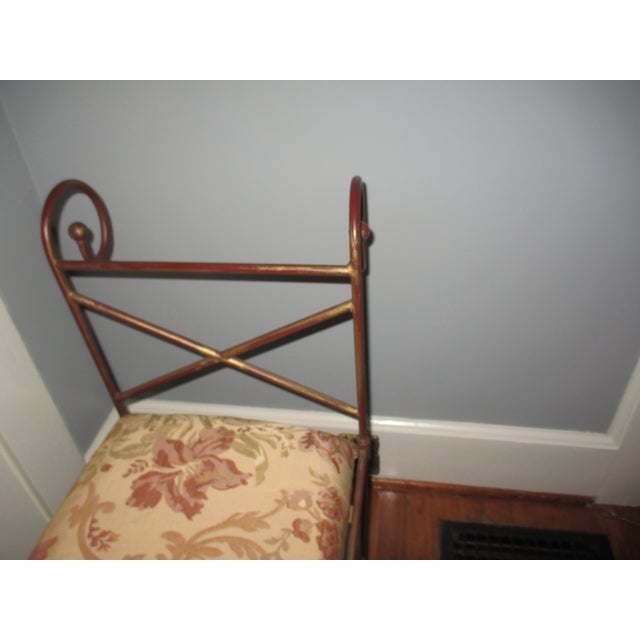Vintage Art Nouveau Style Gold & Maroon Ornate Metal Bench / Settee For Sale - Image 12 of 12