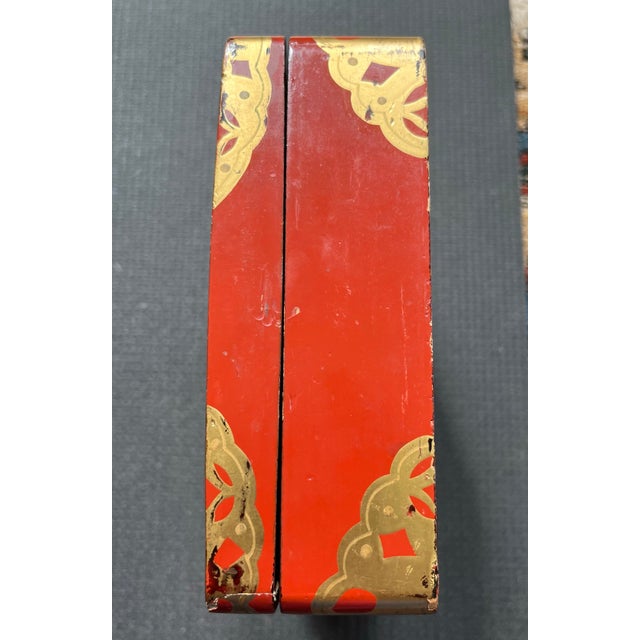 Antique Asian Lacquered Red & Gold Keepsake Box For Sale - Image 9 of 12