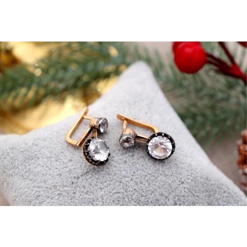 Gold and Silver Earrings with Two Stones, Set of 2 For Sale - Image 5 of 8