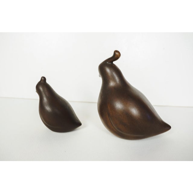 1970s Duncan Modern MCM Set of 2 Ceramic Mold Brown Quail Figurines Pottery Hen & Chick For Sale - Image 5 of 9