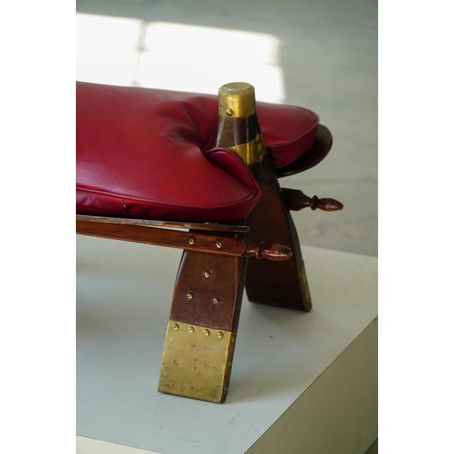 Moroccan Camel Saddle Stool in Stained Wood, Brass and Leather, North Africa, 1980 For Sale - Image 6 of 18