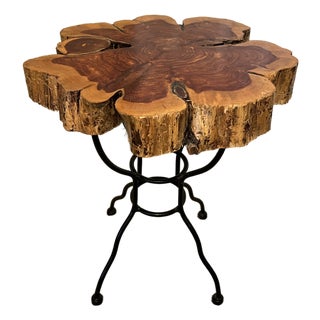 Live Edge Wood Side Table With Iron Base For Sale