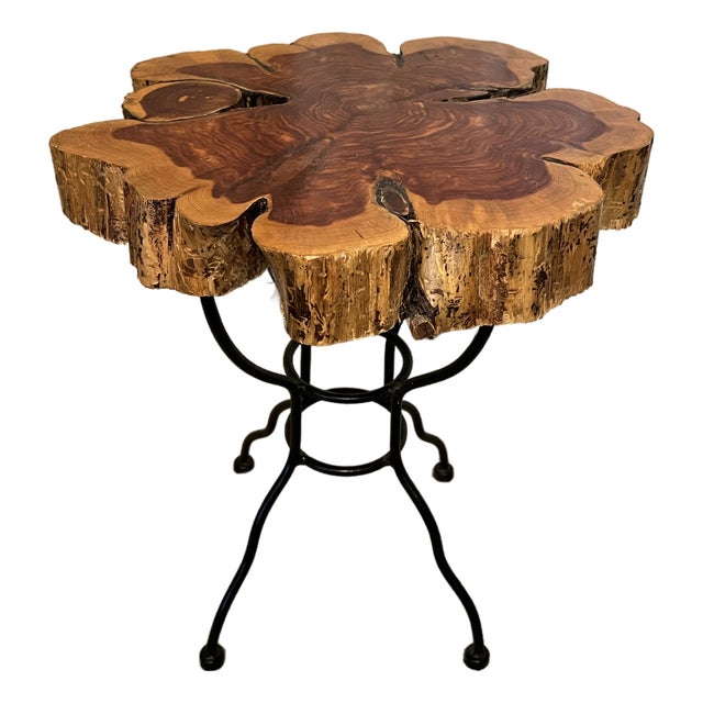 Live Edge Wood Side Table With Iron Base For Sale