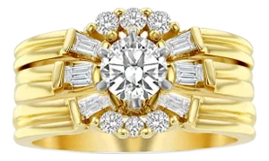 Three Ring Set Diamond with Baguette Accents, Size 8