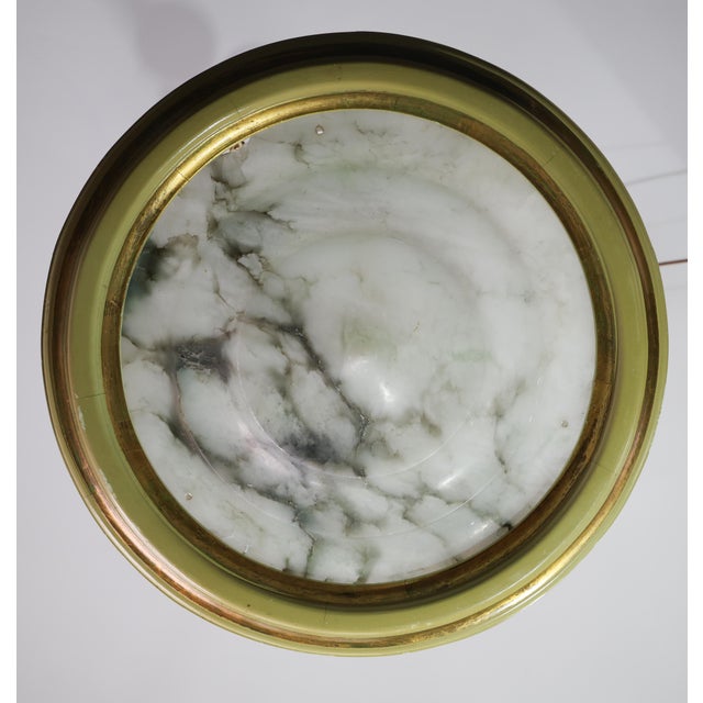 1950s Masterpiece Art Deco Design White Alabaster Chandelier Circular Wooden Frame For Sale - Image 9 of 14