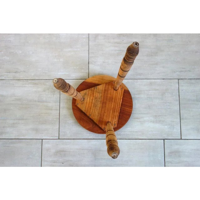 Brown Vintage Brutalist Tripod Stool, France, 1930s For Sale - Image 8 of 9