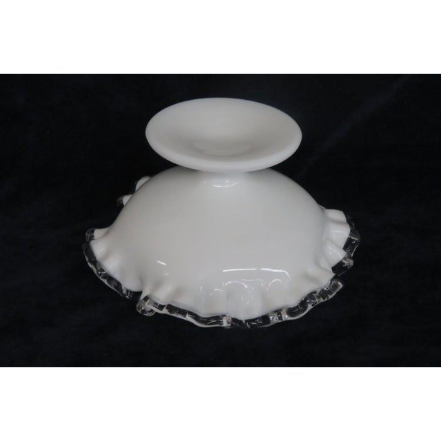 White Fenton Silver Crest Milk Glass Ruffled Pedestal Compote Candy Dish 5174b For Sale - Image 8 of 12