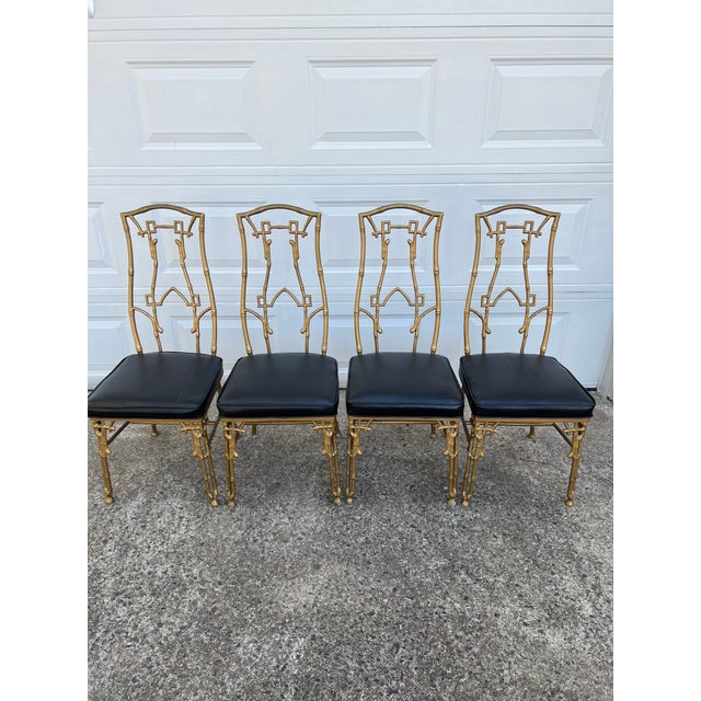 1960s Faux Bamboo SixPiece Cast Iron Glass Top Table and Chairs