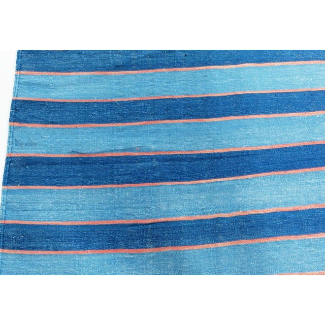 Doris Leslie Blau Vintage Indian Dhurrie Striped Blue Rug For Sale - Image 4 of 7