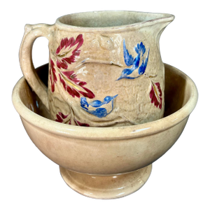 Antique Cartwright Bros Pottery Pitcher & Wash Basin