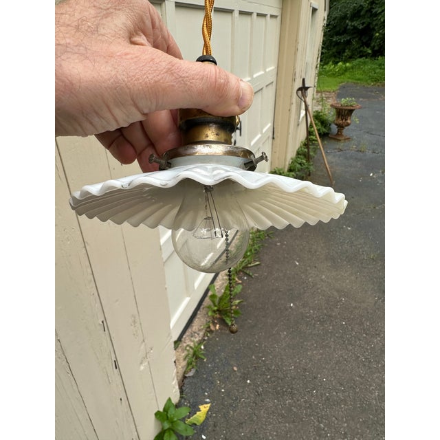 American Vintage Knob and Tube Hanging Fixture With Pinwheel Shade For Sale - Image 3 of 5