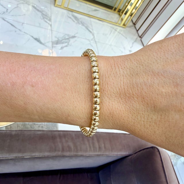 Gold Ladies 14k Yellow Gold Flexible Beads Link Bracelet For Sale - Image 8 of 8