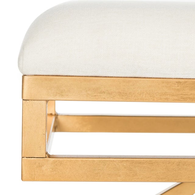 Modern Arc Linen Bench in Light Beige & Gold For Sale - Image 3 of 6