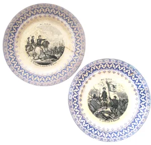 Antique French Purple & White Transferware Plates, Pair