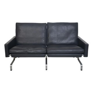 Vintage PK31 Two-Seater Sofa in Black Aura Leather by Poul Kjærholm, 1980s For Sale