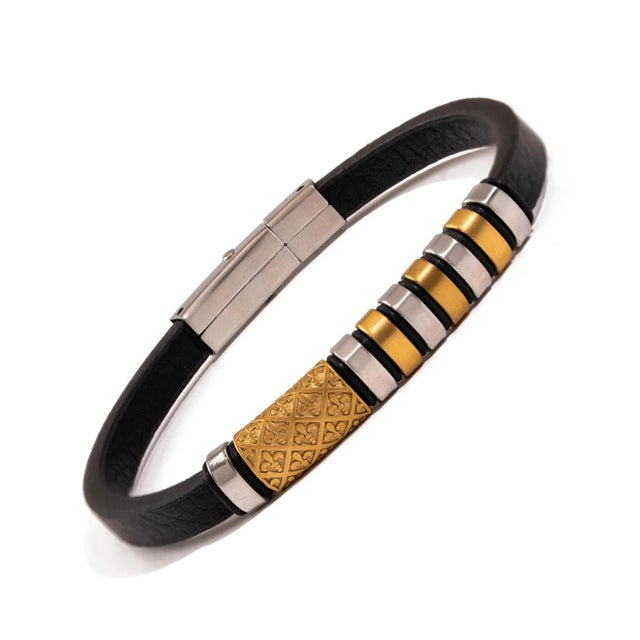 Fleur-de-lis Dual Tone Leather Bracelet For Sale In Miami - Image 6 of 9