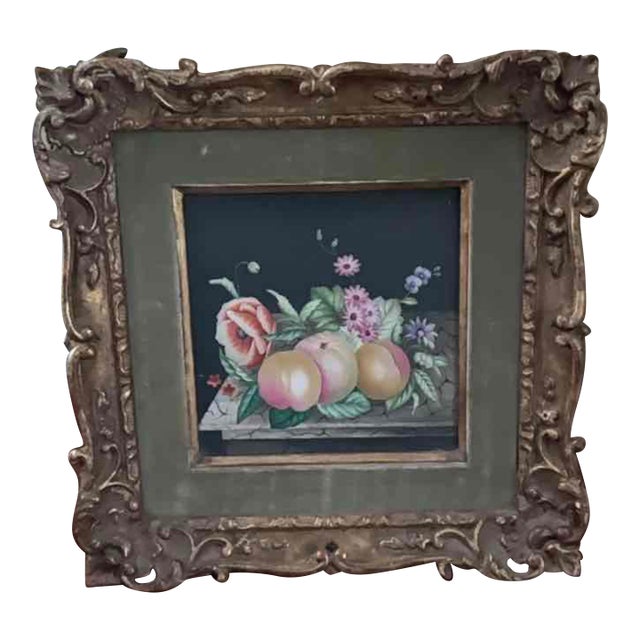 19th Century Still Life Fruit and Foral Elements Oil Painting in Porcelain - Framed For Sale