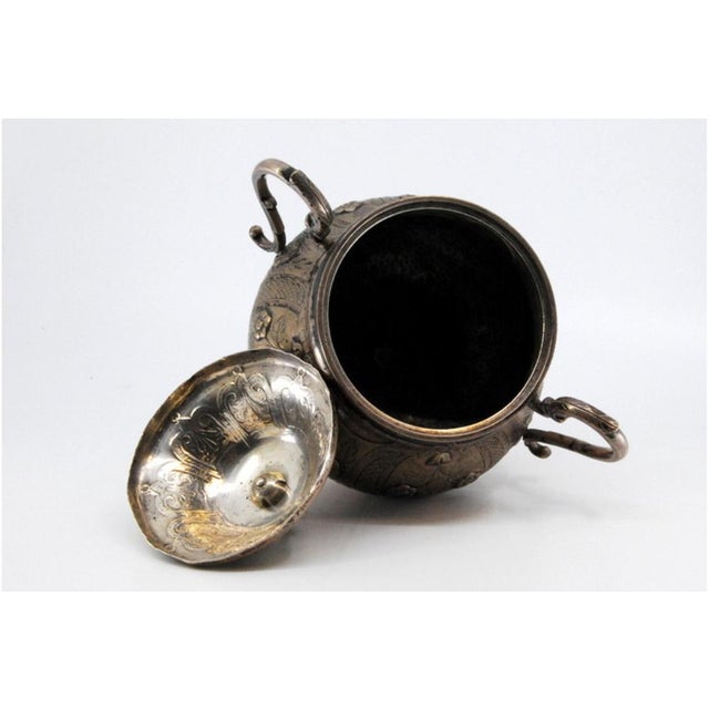 Silver Sugar Bowl Profusely Embossed with Floral Motifs, Decorated with a Knob on the Lid For Sale - Image 6 of 10