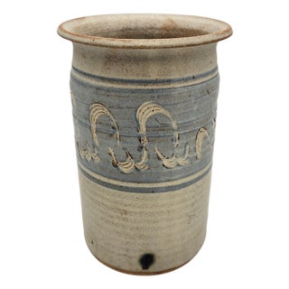 Vintage Studio Pottery Tall Vase with Scraffito For Sale