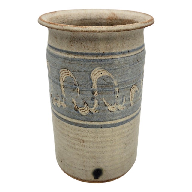 Vintage Studio Pottery Tall Vase with Scraffito For Sale