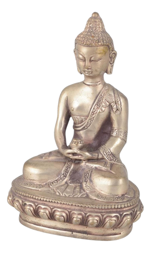 19th Century Seated Buddha Figure in Silver-Plated Metal, Asia