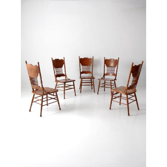 Vintage Oak Dining Chairs Set of 5 For Sale - Image 15 of 18