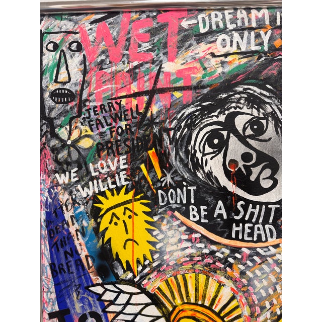 Blue God Bless America Neo-Expressionist Painting in the Spirit of the Basquiat Signed S. Solomon, 1982 For Sale - Image 8 of 12