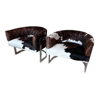 Pair Ibiza Cowhide Barrel Chairs For Sale