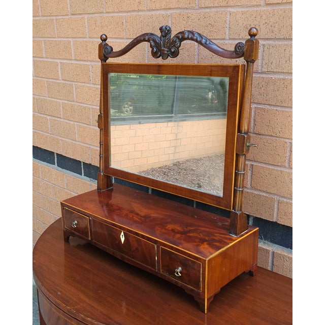 Early 19th Century Regency Satinwood Inlaid and Carved Mahogany Chest Mirror, Circa 1800-1810 For Sale - Image 5 of 6