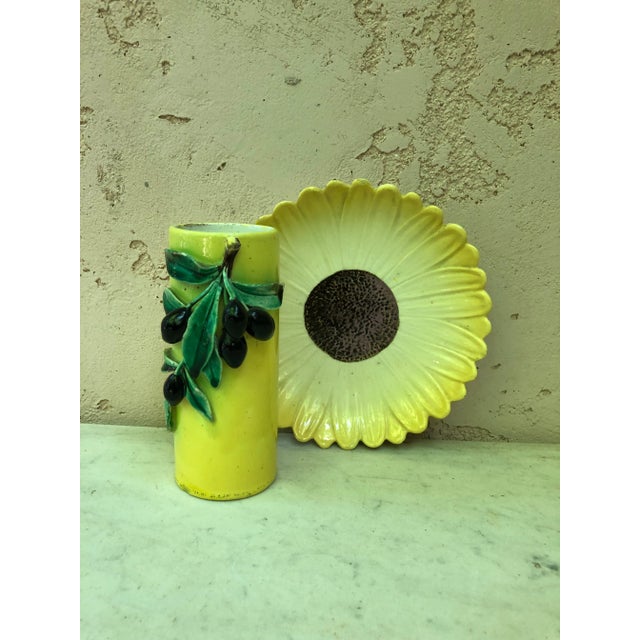 Electric Yellow 19th Century Majolica Vase With Olives Perret Gentil Menton For Sale - Image 8 of 10
