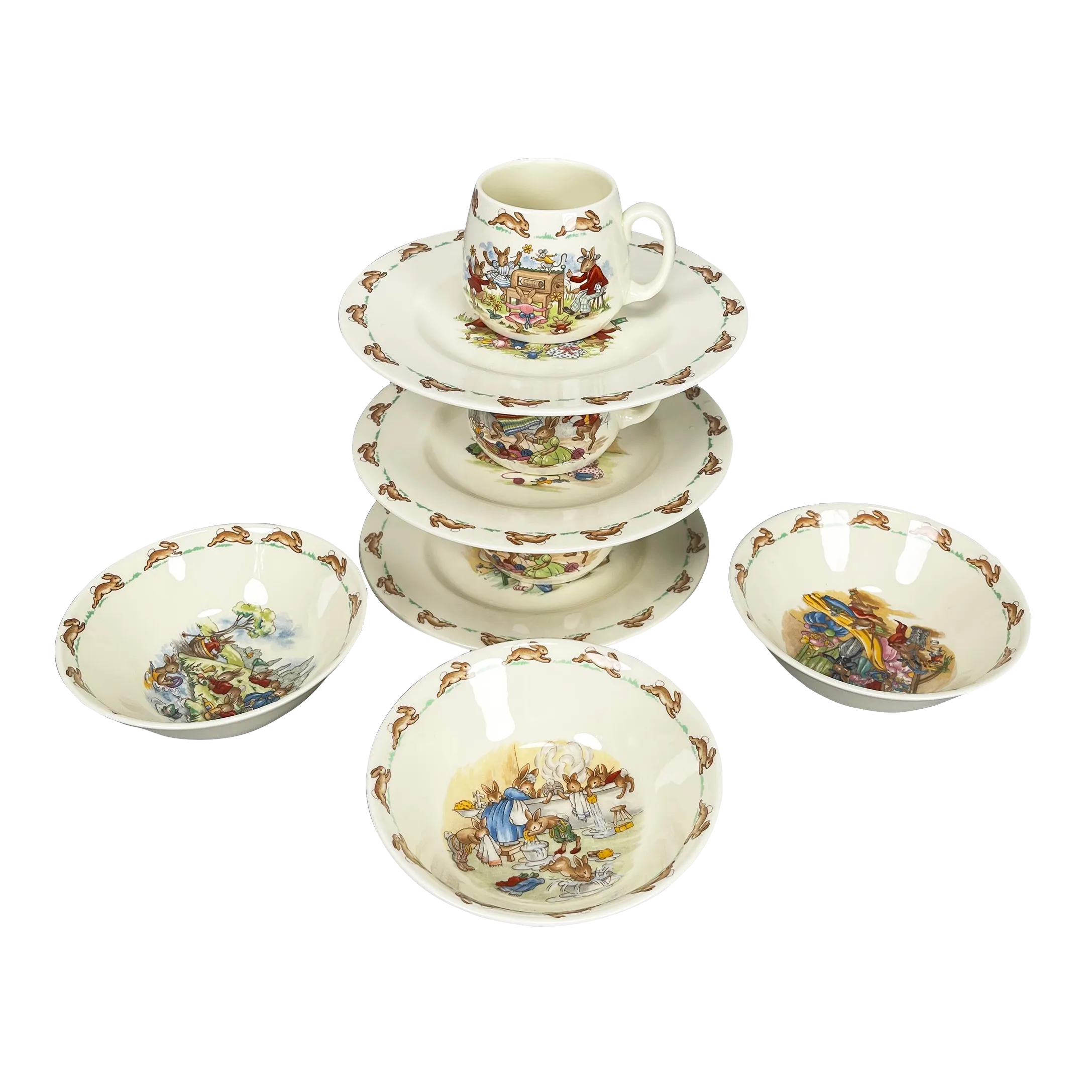 Vintage Royal Doulton Bunnykins Porcelain Child's Plate Bowl Cup