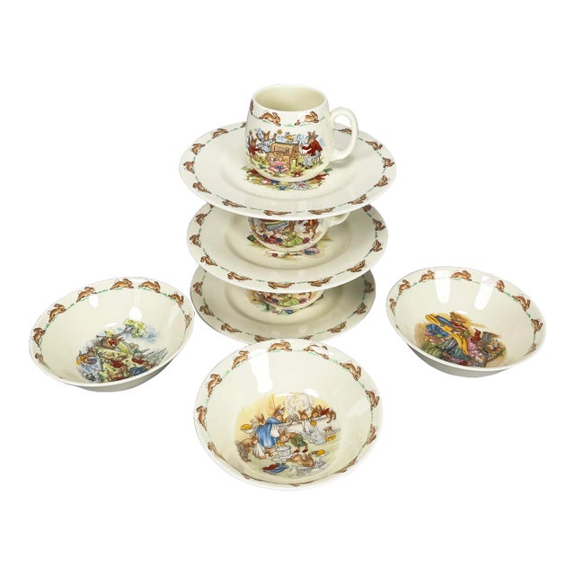 Vintage Royal Doulton Bunnykins Porcelain Child's Plate Bowl Cup Set- 9 Pieces For Sale
