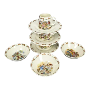 Vintage Royal Doulton Bunnykins Porcelain Child's Plate Bowl Cup Set- 9 Pieces