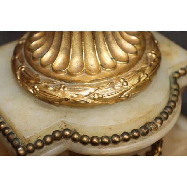 Pair French Louis XVI 19th Century Ormolu Mounted Alabaster Lamps For Sale - Image 4 of 16