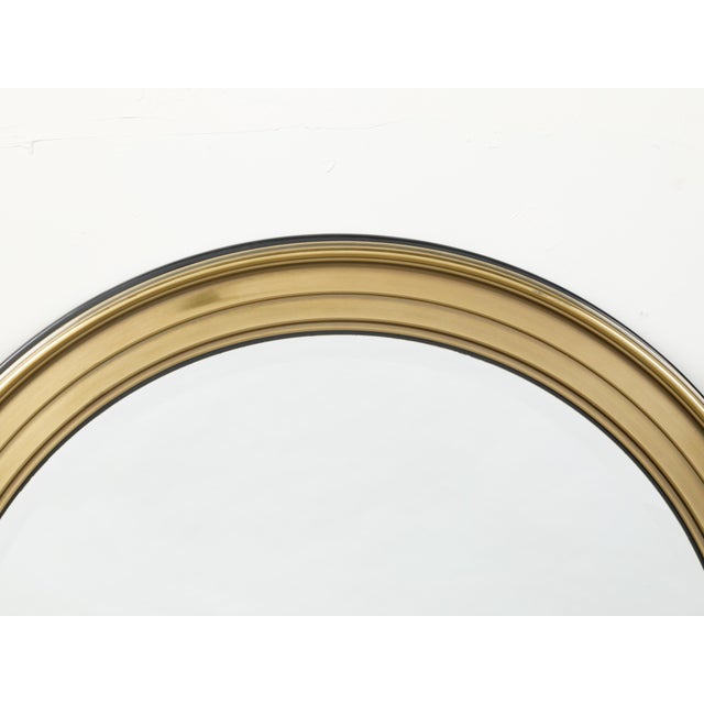 Midcentury Brass Circular Mirror with Stepped Frame and Beveled Edge For Sale - Image 4 of 7