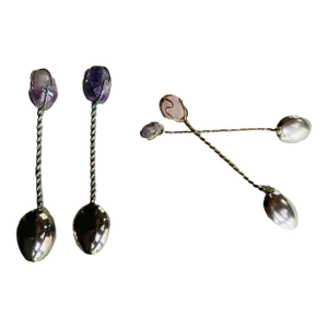 Artisanal Brazilian Sterling Silver Spoons With River Amethyst - Circa 1960
