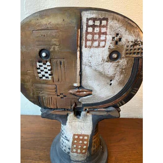Doug Delind Raku-Fired Ceramic Face Sculpture, Modern Design, 1985 For Sale - Image 4 of 8
